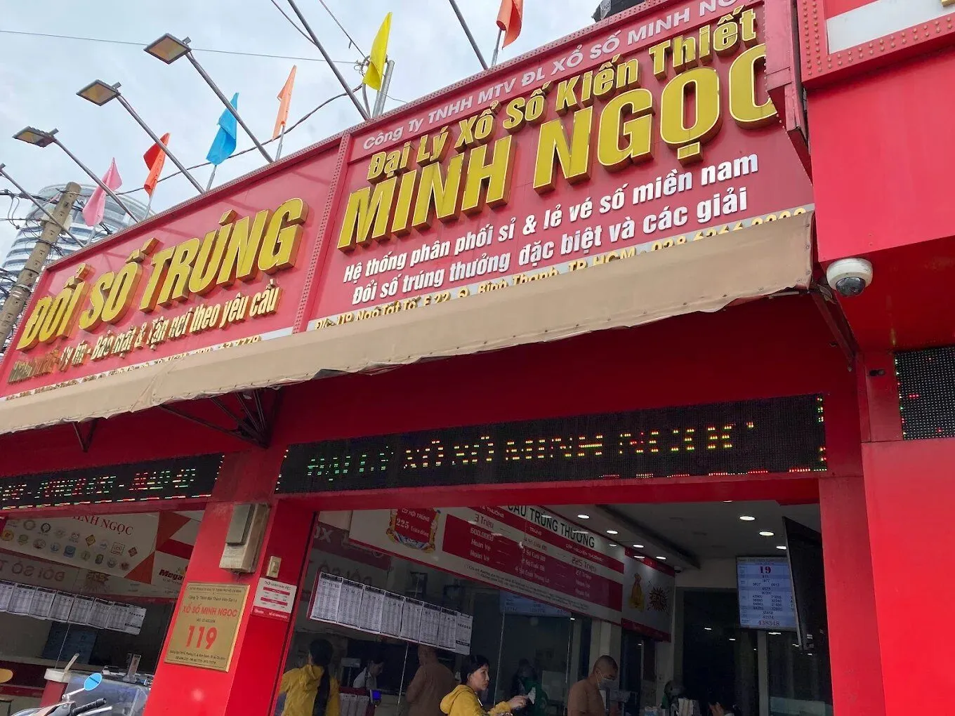 Bảng hiệu Đại lý Xổ Số Kiến Thiết Minh Ngọc «Đổi số trúng»